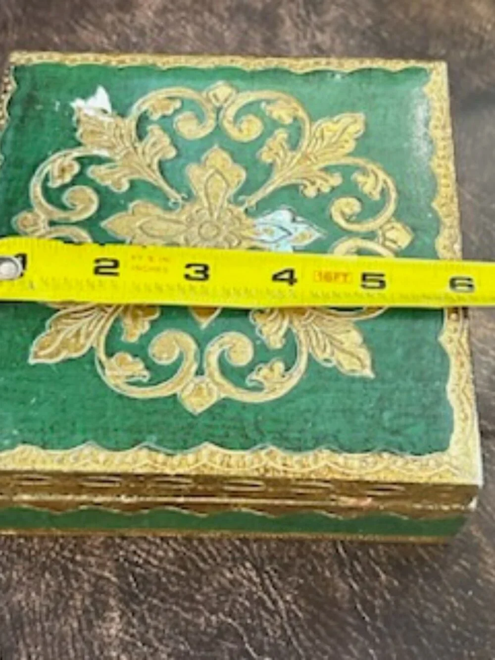 Vintage Large Italian Florentine Hand-Painted Carved Wooden Jewelry Box